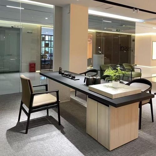 新中式实木茶桌北美黑胡桃木高端岩板茶台现代高级感办公室泡茶桌 - 图1