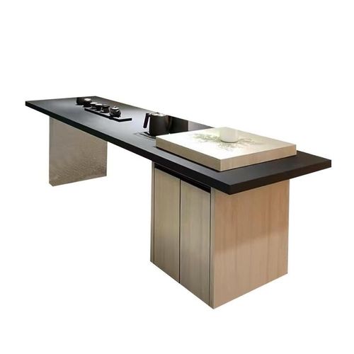 新中式实木茶桌北美黑胡桃木高端岩板茶台现代高级感办公室泡茶桌 - 图3