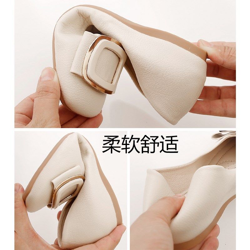 单鞋女平底鞋2024年春秋新款女鞋子百搭浅口豆豆鞋U软皮软底妈妈,淘宝优惠券,粉丝福利购,淘宝优惠卷