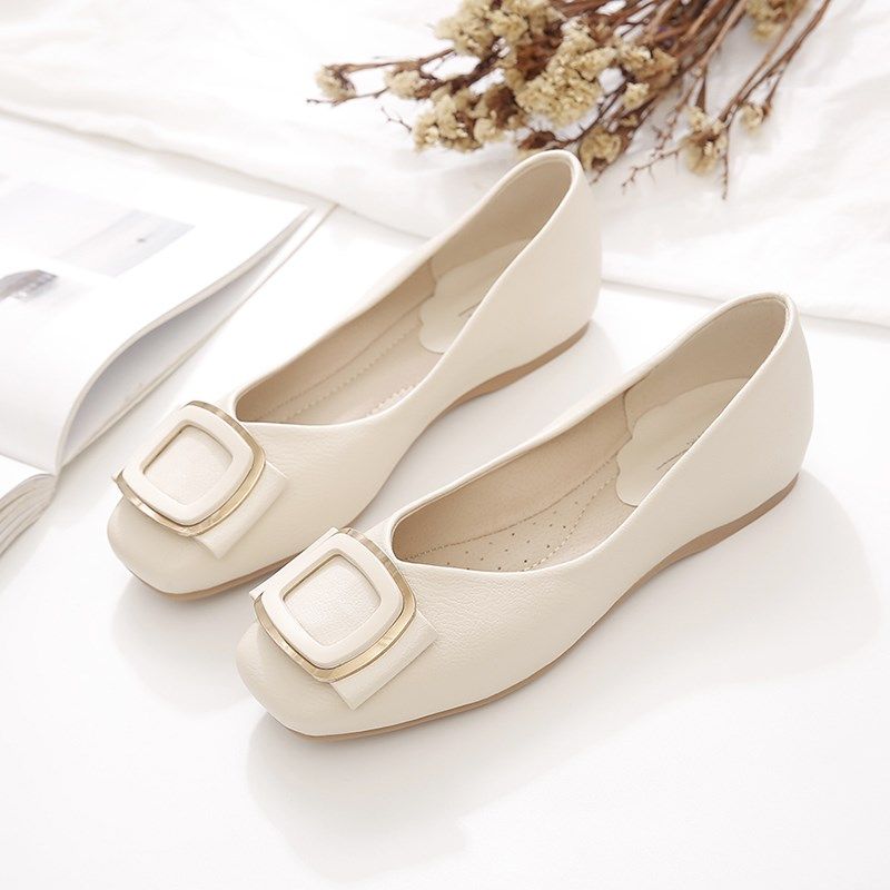 单鞋女平底鞋2024年春秋新款女鞋子百搭浅口豆豆鞋U软皮软底妈妈,淘宝优惠券,粉丝福利购,淘宝优惠卷