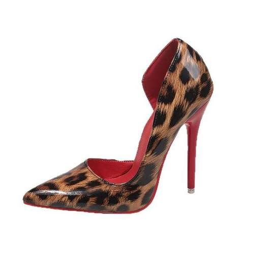 35-46红底12cm大码高跟鞋女41新款细跟侧空豹纹43气质红里单鞋44 - 图3