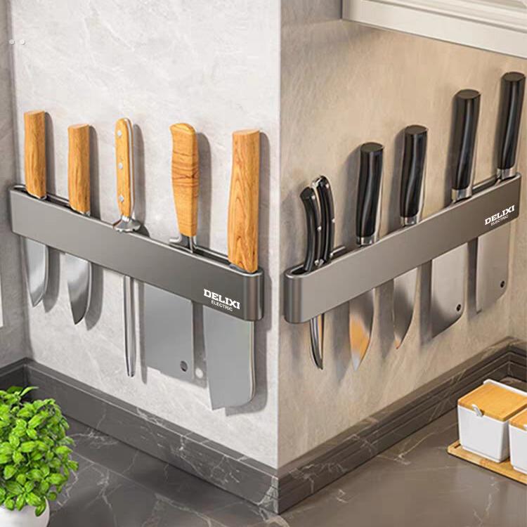 厨房不锈钢刀架壁挂式磁吸磁铁简约菜刀插刀具收纳架 - 图0