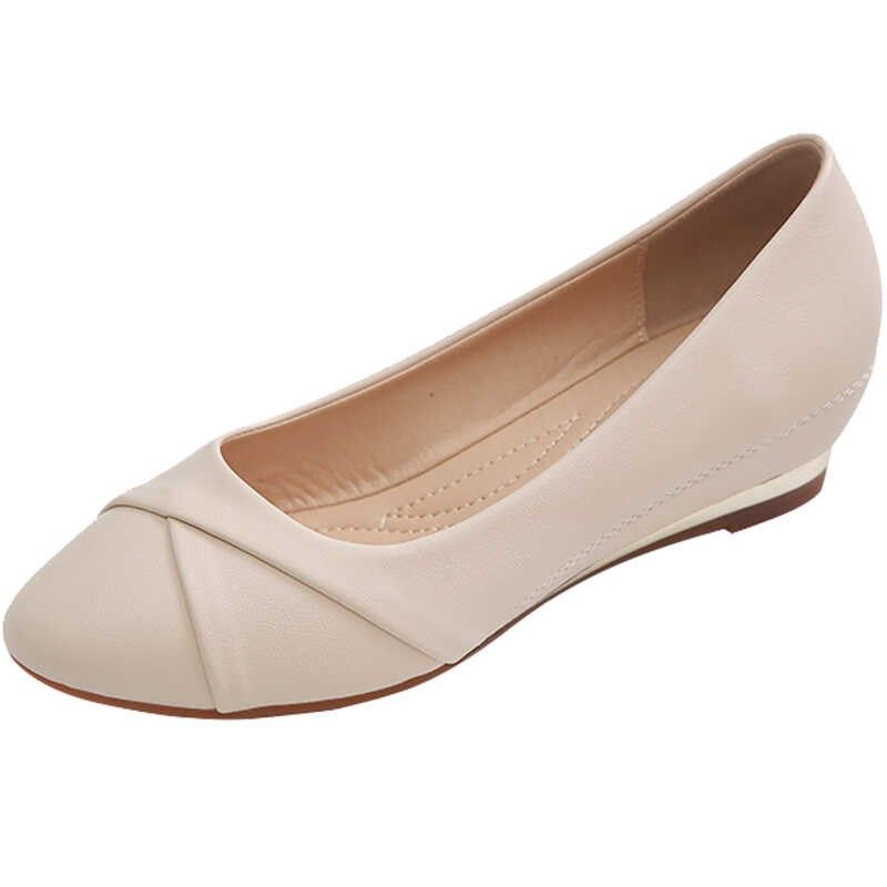 坡跟单鞋女春秋新款软底软皮不累E脚妈妈鞋圆头浅口内增高豆豆鞋,淘宝优惠券,粉丝福利购,淘宝优惠卷