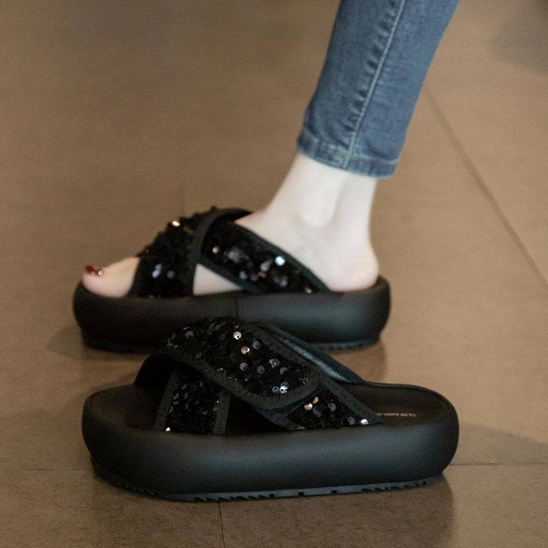 凉拖鞋女夏外穿2024r新款厚底休闲沙滩凉鞋时尚女士孕妇软底一字,淘宝优惠券,粉丝福利购,淘宝优惠卷