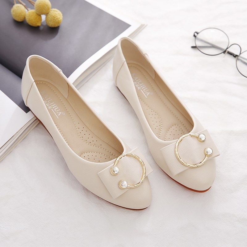 单鞋女平底鞋2025年春秋新款女鞋D子百搭豆豆鞋软底软皮防滑妈妈,淘宝优惠券,粉丝福利购,淘宝优惠卷