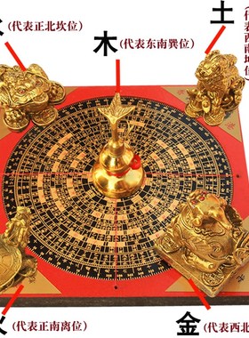 黄铜四灵兽聚宝盆摆件m 中式风格客厅摆饰 罗盘聚宝盆组合 开业送