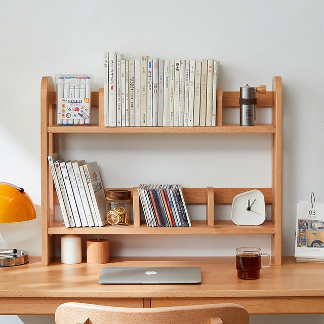 Bookshelf on desk store shelf multi-layer desk q desk storage shelf solid wood primary school student desktop telescopic double layer
