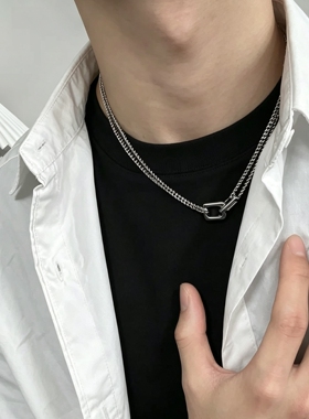 檀健次同款双层项链男生小众高级感钛钢不掉色男女潮流双环锁骨链