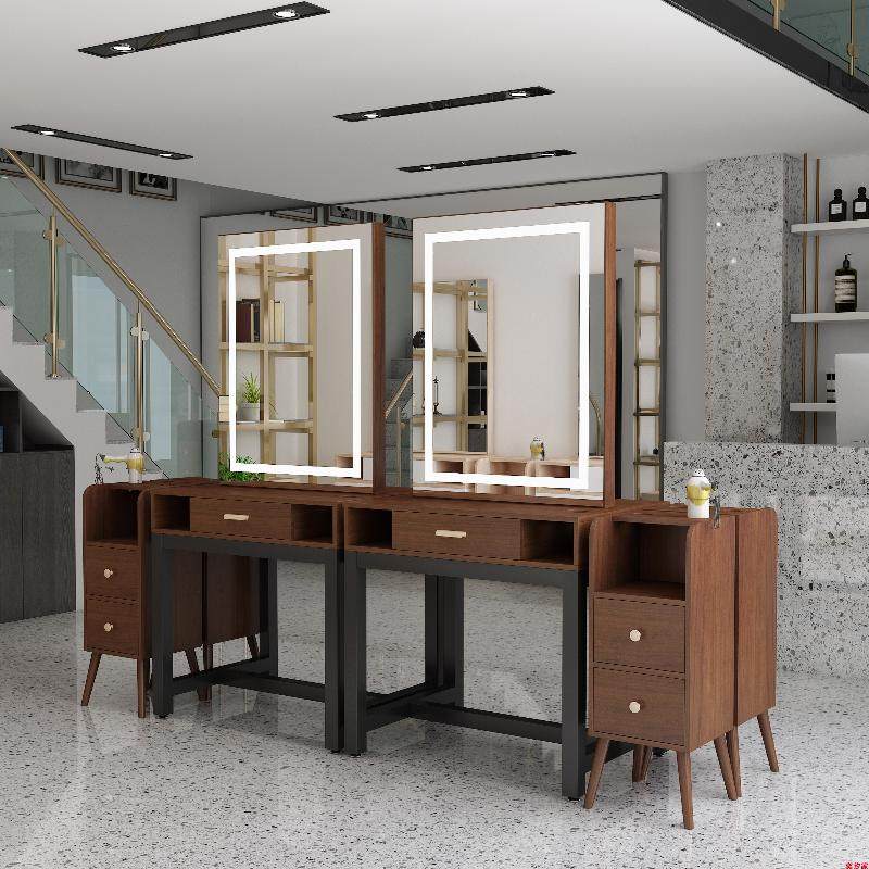 网红理发店镜台发廊专用高档简约带灯单双面实木美发镜潮店烫染桌,淘宝优惠券,粉丝福利购,淘宝优惠卷