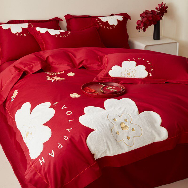 中式结婚四件套大红色新婚被套婚庆床上Q用品婚房陪嫁喜被,淘宝优惠券,粉丝福利购,淘宝优惠卷
