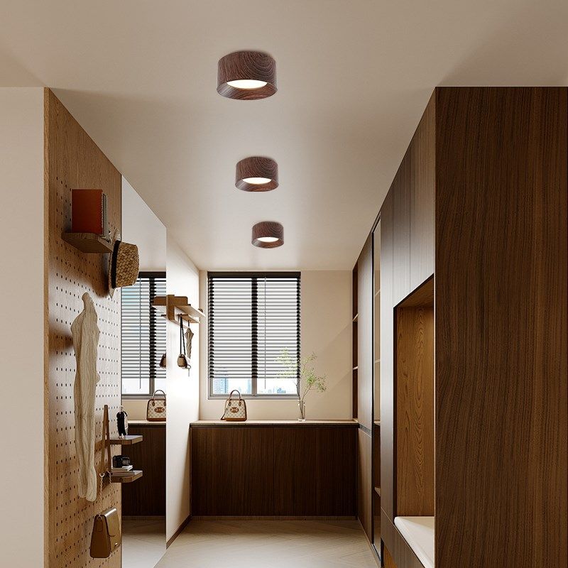 明装客厅筒灯复古新中式胡桃木纹无主灯全光谱护眼防眩玄关吸顶灯,淘宝优惠券,粉丝福利购,淘宝优惠卷