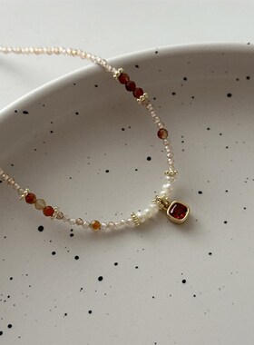 十里间【酒色宴会】甜美小清新淡水珍珠天然石串珠项链锁骨链