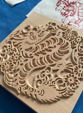 十二生肖木雕版 版画 年画  活字印R刷 榉木  国学