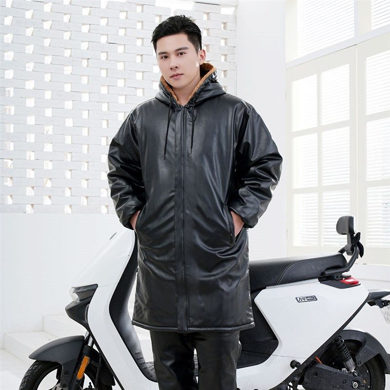 中长版连帽皮衣男秋冬宽松大尺码长版皮外套加绒加厚皮裤制服,淘宝优惠券,粉丝福利购,淘宝优惠卷