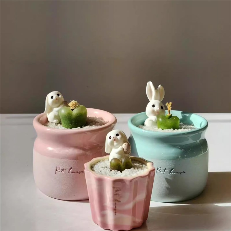 TeeUM韩国制手工多肉迷你花盆混色创意釉烧盆器桌面装饰礼 - 图2