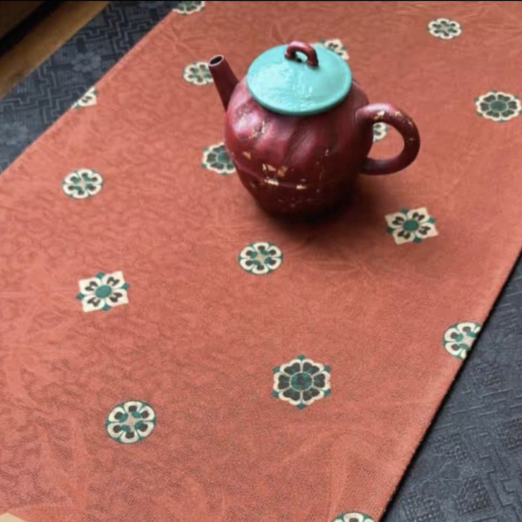 【红绿宝相】50×24布垫国潮香云纱双面手工茶垫复古长款桌布茶席,淘宝优惠券,粉丝福利购,淘宝优惠卷