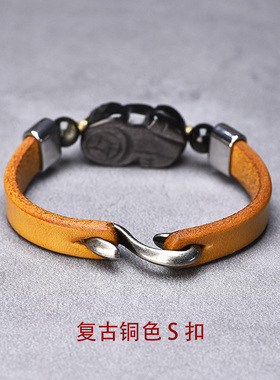 复古纯牛皮绳半成品朋克手链DIY男女可穿貔貅平安扣天珠手牌皮环