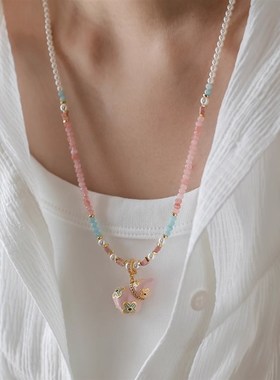 新中式粉色葫芦串珠项链女复古轻奢小众高级感锁骨链气质颈链配饰