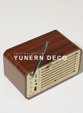 复古怀旧经典蓝牙耳机木质收音机摆件轻奢高端Q客厅装饰工艺品摆