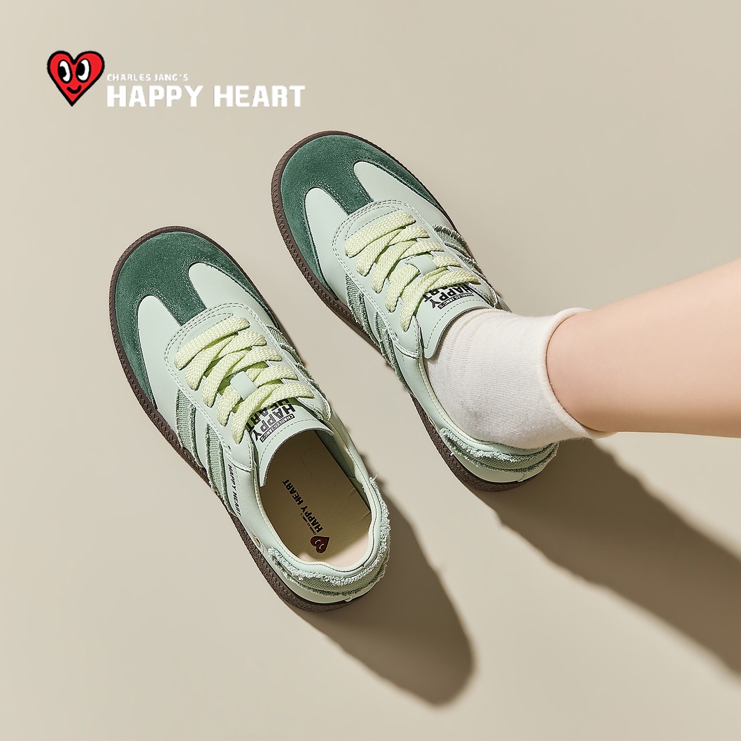 查尔斯桃心绿色德训鞋女款2026春季新款平底阿甘鞋运动鞋百搭女鞋,淘宝优惠券,粉丝福利购,淘宝优惠卷