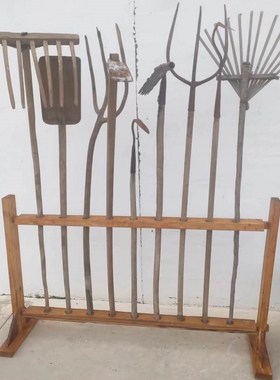 老物件民俗怀旧农具手工提篮风车米斗手推车木犁牛套复.古摆件道