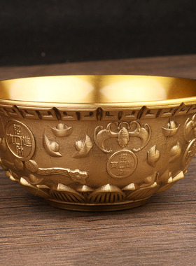 黄铜聚宝盆纯铜小碗金色招v财聚财风水摆件家居办公桌面工艺品摆