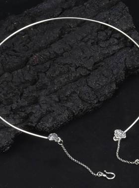 福字如意硬项圈女古法项环圆形实心民族风流苏可挂吊坠