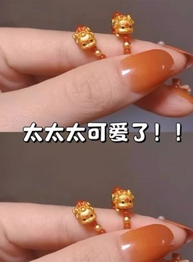 旺财戒指女生聚财古法烧蓝貔貅中指女招财指环金珠尾戒小众设计