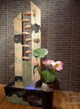 荷韵鸳鸯假山流水喷泉盆景观居饰流水鸳鸯戏水