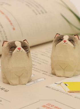创意手工木雕爱猫咪桌面个性布偶猫萌宠工艺品手作日系礼品