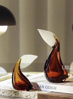 现代艺术玻璃小鸟儿童房客厅电视柜工艺品软装高级感摆设