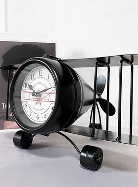 in欧式铁艺桌面飞机时钟创意复古办公室卧室书房客厅装饰