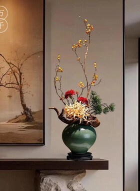 新中式陶瓷花瓶摆件高级感禅意插花宋式家居客厅玄关民宿酒店装饰