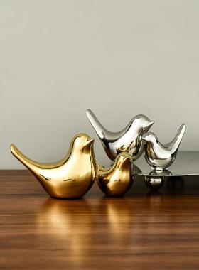 小西嘉斯堪的纳维亚无障碍豪华金银鸟陶瓷饰品客厅创意陈设办公室