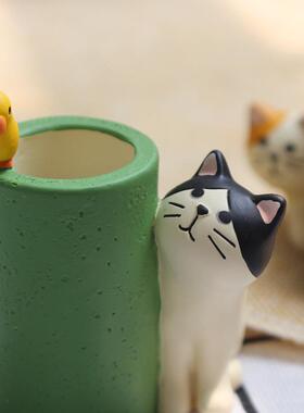 日本风格可爱的三毛猫，鸟和老鼠创意笔筒，回形针储存文具饰品