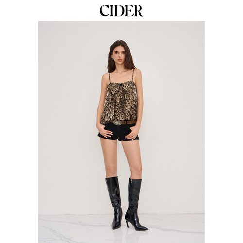 CIDER美式方领豹纹印花蝴蝶结辣妹吊带背心上衣114521512 - 图0