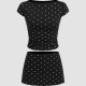 CIDER ຝ້າຍເຮືອຄໍ polka dot pleated ຄໍຮອບສັ້ນ ເສື້ອທີເຊີດທີ່ມີ culottes ສັ້ນ 114527656
