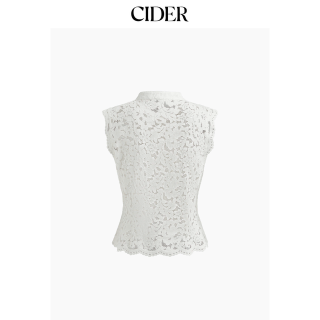 CIDER lace shirt lapel hollow slit vest disc button sleeveless top 114497602