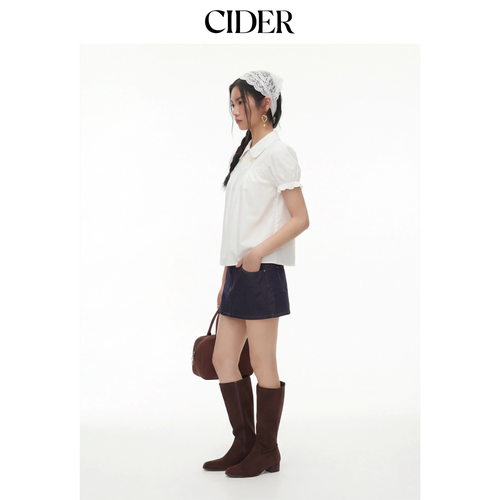 CIDER2026春季新品美式棉混纺格纹泡泡袖宽松上衣115149732 - 图1