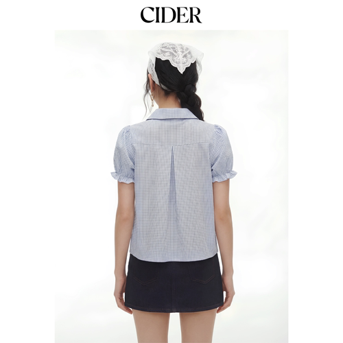 CIDER2026春季新品美式棉混纺格纹泡泡袖宽松上衣115149732 - 图3