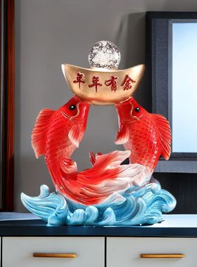 年年有余锦鲤摆件招财双鱼戏珠客厅电视柜酒柜装饰品乔迁新居礼品