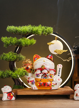 新款招财猫灯圈开业摆件自动摇手招猫店铺收银台店铺客厅吧台摆件