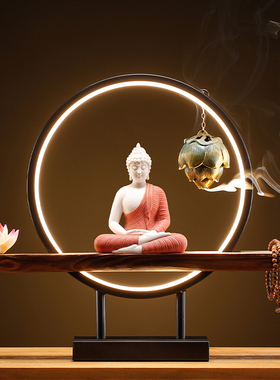 禅意中式如来佛摆件陶瓷东南亚泰佛紫砂释迦牟尼佛像软装玄关饰品