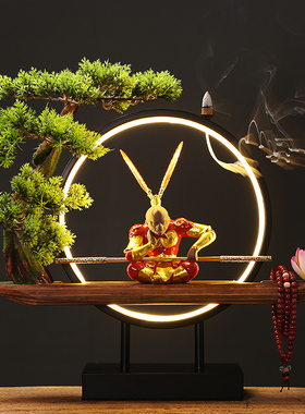 创意倒流香新中式灯圈禅意摆件客厅玄关孙悟空齐天大圣装饰居家摆