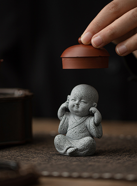 新中式禅意三四不小和尚摆件家居桌面鱼缸花盆盆栽景观造景装饰品