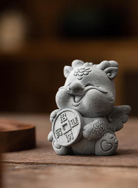 国潮可爱青砂石萌龙盆景茶宠摆件创意招财进宝博才茶桌茶室装饰