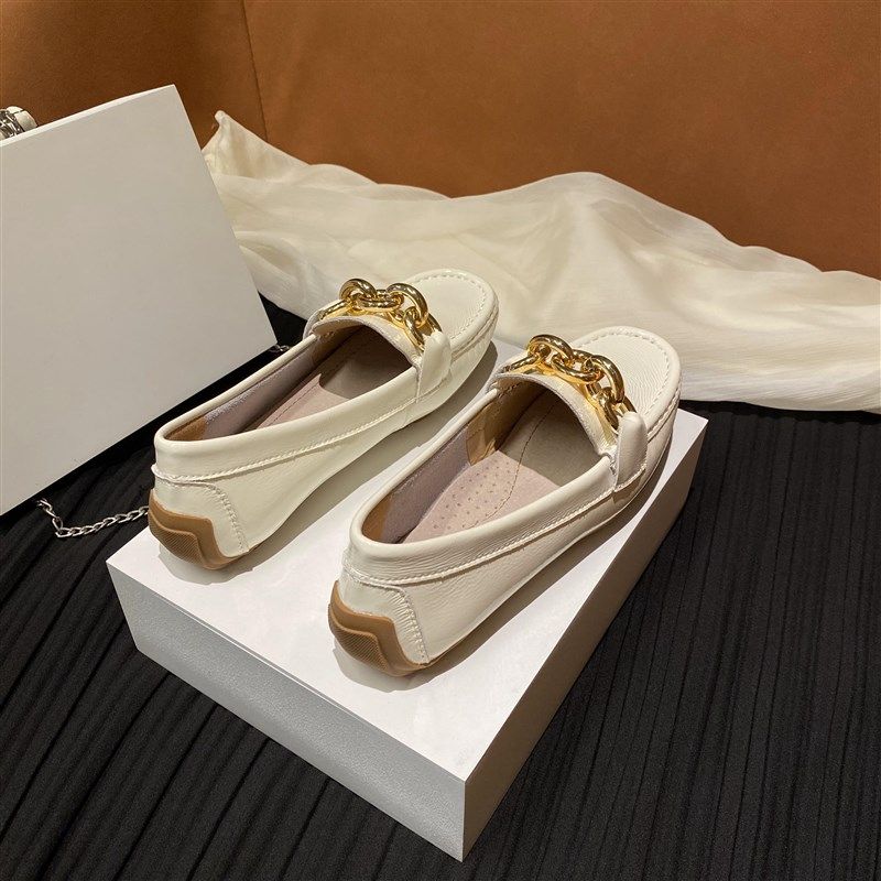 鞋子女2024新款春秋豆豆鞋女圆头链条单鞋L女新款平底软底单鞋女,淘宝优惠券,粉丝福利购,淘宝优惠卷