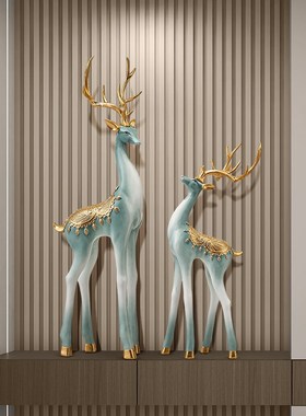 现代玄关壁龛糜鹿艺术摆件高级感客厅电视柜旁创意大型落地装饰品