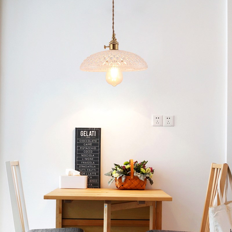 北欧餐厅吊灯三头复古店铺吧台民宿餐桌透明玻璃简约全铜小吊灯 - 图0