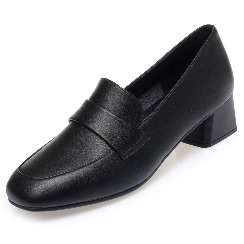 真皮妈妈鞋子皮鞋女深口方头中跟粗跟套脚软底舒适防滑单鞋中老年,淘宝优惠券,粉丝福利购,淘宝优惠卷